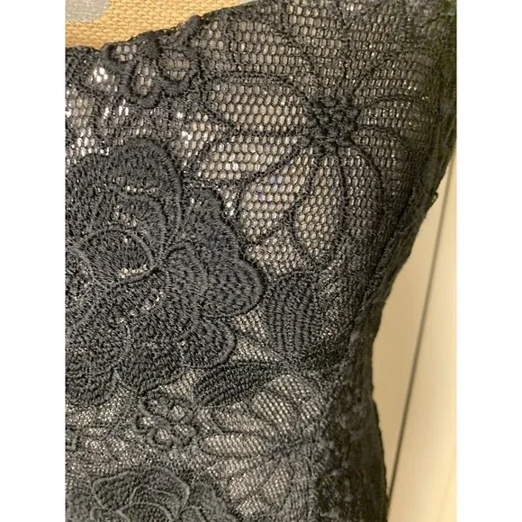 Badgley Mischka Womens Karmin Gown Dress Black Lace Overlay Sequined Gown Sz 8 - Picture 4 of 15